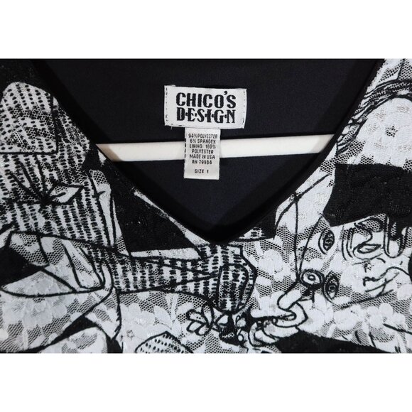 Vintage CHICOS DESIGN Vintage Art To Wear Lace Embroidered Faces Top Size 1 M - Picture 7 of 7